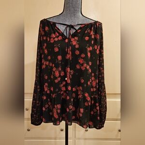 Michael Kors Black and Red Floral Blouse